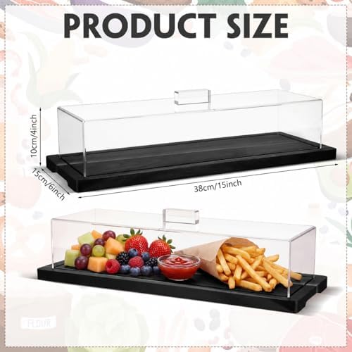 Mifoci 2 Pack Black Bamboo Wood Cake Stand Serving Tray with Acrylic Lid, 15 x 6 x 4 Inch Charcuterie Table Display Set, Dessert Serving Tray Set for Bakery, Buffet, Home Party & Restaurant - Image 2