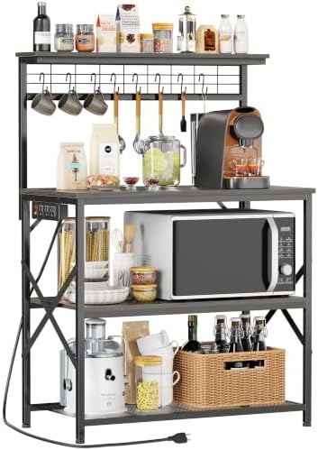 Furologee Bakers Rack with Power Outlet, 31.5-Inch Wide Microwave Stand by Furologee