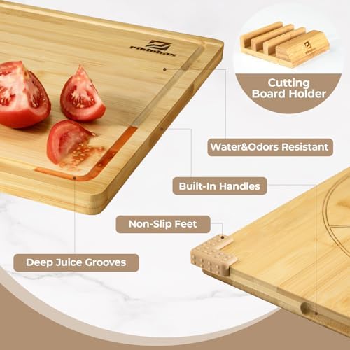 Piklohas Bamboo Cutting Boards Set of 4 for Kitchen with Wood Storage Stand - Image 6