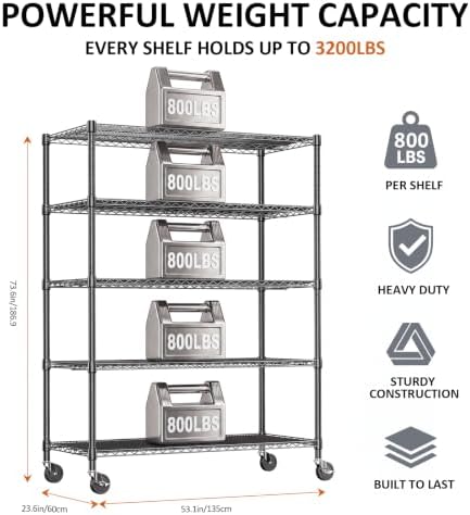 IZEUK Heavy Duty Black Industrial Metal 24x72 Shelf Rack for Storage - Image 3