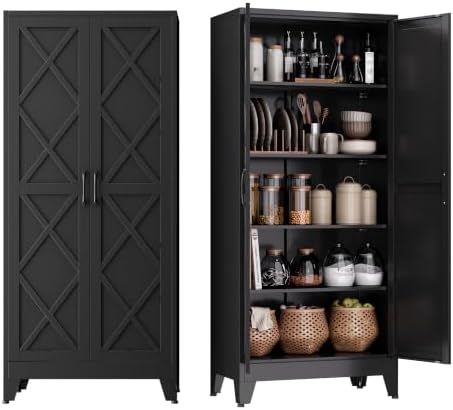 COFaR Metal Kitchen Cabinet, Pantry Storage Cabinets, 71" H Tall Black ﻿ by COFAR