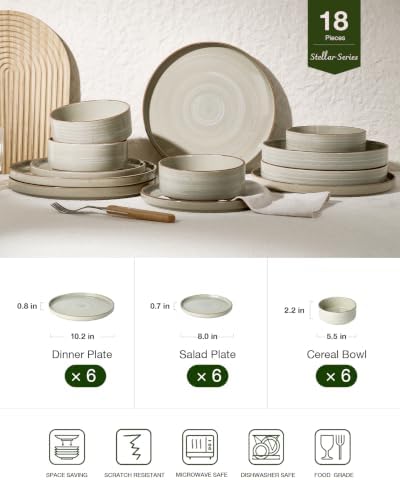 Famiware Stellar 18-Piece Stoneware Dinnerware Set, Matcha Green - Image 2