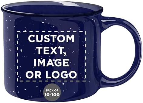 DISCOUNT PROMOS Custom Ceramic Campfire Coffee Mugs 13 oz. Set of 10/50/100, Personalized Bulk Pack - Perfect for Tea, Espresso, Cappuccino, Hot Cocoa - Blue by DISCOUNTPROMOS