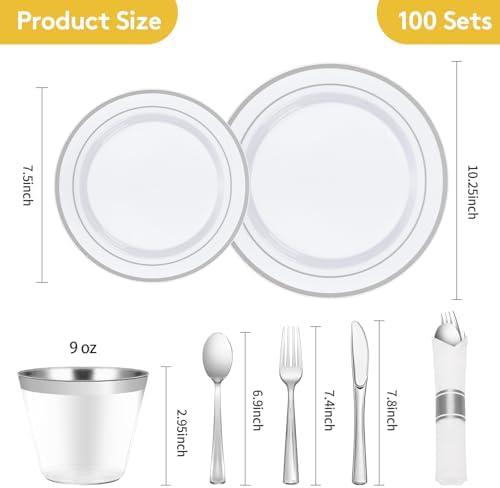 Goodluck 700 Piece Silver Plastic Dinnerware Set for 100 Guests - Image 2