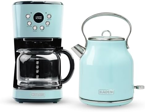 HADEN Coffee Machine, 12 Cup Drip Coffee Maker Bundled with Heritage 1.7 Liter Stainless Steel Electric Kettle, Turquoise & Chrome by Unknown