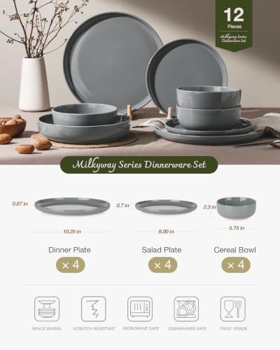 Famiware Milkyway 12-Piece Stoneware Dinnerware Set, Dark Gray - Image 2
