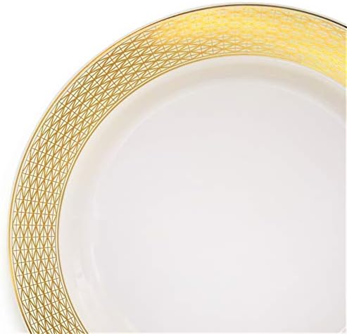 OCCASIONS 240 Plates Pack,(120 Guests) Heavyweight Premium Wedding Party Disposable Plastic Plates Set -120 x 10.5'' Dinner + 120 x 7.5'' Salad/Dessert (Diamond White & Gold) - Image 3