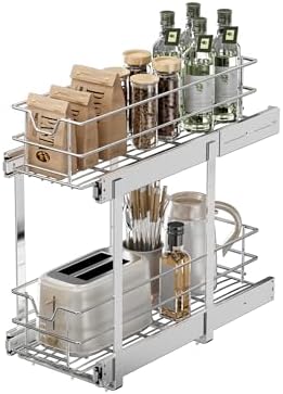 EZKAZA Pull Out Cabinet Organizer for Kitchen Utensil 9.5" W x 21" D, 2-Tier Cabinet Pullout Shelves and Drawer Organizer Slide Out Pantry Storage Basket, Bottom Basket 8.2" W x 20.4" D x 4.7" H by Unknown