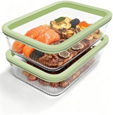 Glass Meal Prep Containers with Lids 2 Pack, 74oz(9.3 Cup) Airtight Food Storage Containers Set with Tempered Glass Lids & Steam Release, Freezer/Microwave/Oven/Dishwasher Safe, BPA-Free by BOROHOUSE