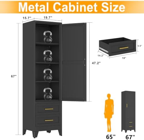 Ckzbx Tall Narrow Storage Cabinet, 66.93" H Tall Bathroom Cabinet Metal Pantry Cabinets with Drawers, 3 Adjustable Shelves, for Kitchen, Bathroom, Home Office, Living Room - Image 3