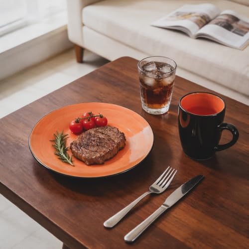 HomeVss, Stoneware Sonoma Dinnerware Set, Black + Speckled Spin Wash (56pc Set, Orange) - Image 6