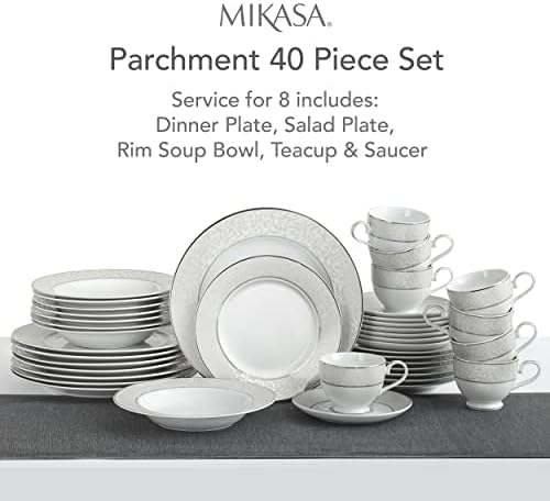 Mikasa Parchment 40-Piece Dinnerware Set, Service for 8, Durable Porcelain Plates, Bowls, and Mugs with Contemporary Design, Dishwasher Safe - Image 4