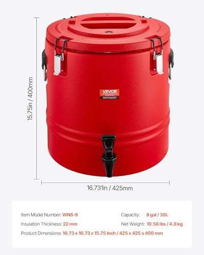 VEVOR Insulated Beverage Dispenser, 8 Gal/30.3L Thermal Hot and Cold Drink Server Dispenser with Spigot, Food-Grade Cooler Jug with 304 Stainless Steel Interior, for Tea Coffee Restaurant Outdoor - Image 7