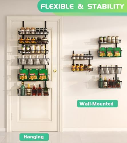 Mefirt Over The Door Pantry Organizer, 6-Tier Black Deep Baskets - Image 6