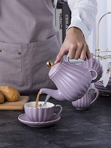 Jusalpha Porcelain Tea Set- 8 OZ Coffee/Teacup, Saucer, Cup Holder, Purple - Image 2