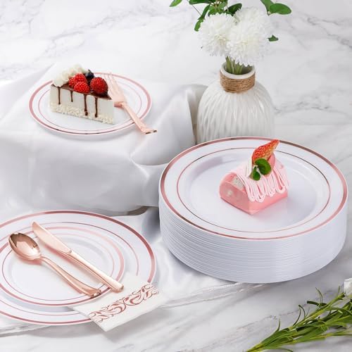 Goodluck 175 Pcs Rose Gold Disposable Party Dinnerware Sets for 25 Guests - Image 5