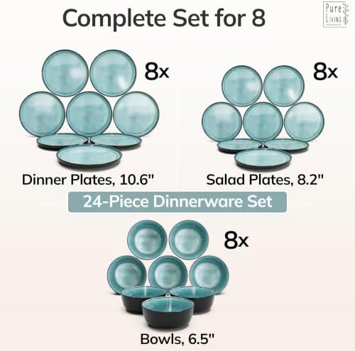 24 Piece Stoneware Dinnerware Set for 8, Handcrafted Plates and Bowls Set - Image 6