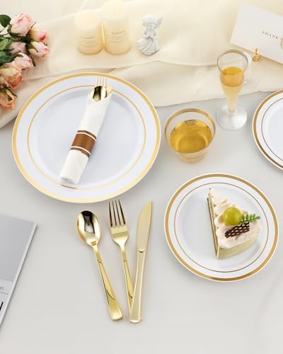 Goodluck 200PCS Disposable Gold Party Plastic Plate Sets for 25 Guests - Image 6