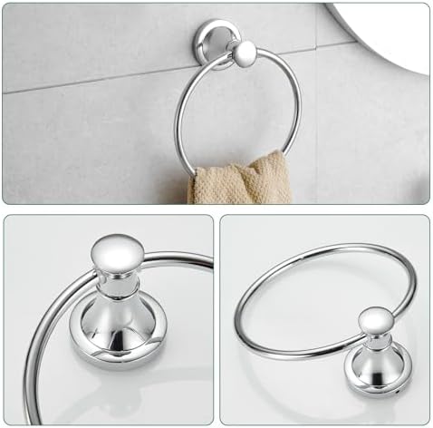 Hoimpro Chrome 4-Piece Bathroom Bath Set, Wall Mount Bathroom Hardware Fixture (Adjustable Towel Bar Rack, Towel Ring Holder, Paper Towel Holder, Double Towel Hook), Bathroom Accessories - Image 4