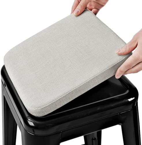 BUYUE Friendly Woven Fabric Magnetic Bar Stool Cushion 1 Piece, Enhanced Anti-Slip Breathable Small Chair Seat Pad for Café Bistro Stackable Metal Stool (Square, Light Grey, 1) by BUYUE