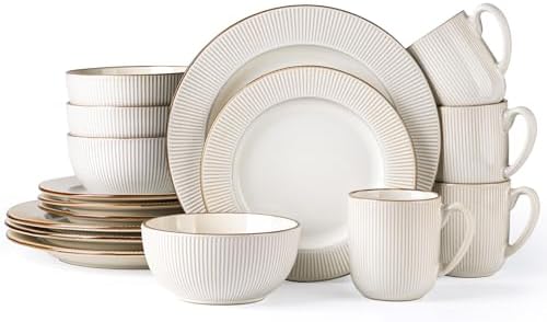 GBHOME Ceramic Dinnerware Sets of 4,16 pcs Plates and Bowls Sets Dishes by GBhome