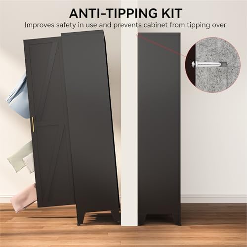 COFaR 67" Metal Pantry Cabinet, Black Storage Cabinet with Magnetic Door & 4 Adjustable Shelves, Slim Freestanding Cupboard for Office, Kitchen, Bathroom - Image 7