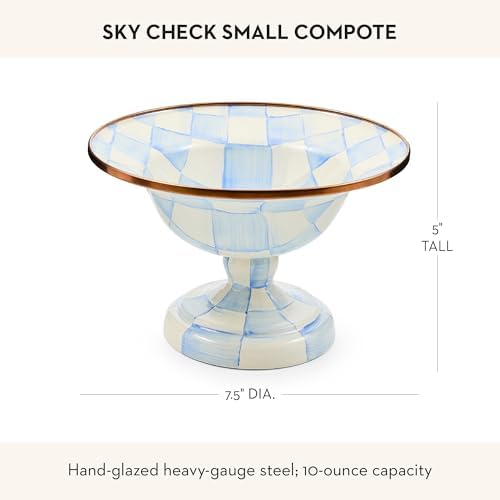 MACKENZIE-CHILDS Enamel Compote, Small, Light-Blue-and-White Sky Check - Image 4