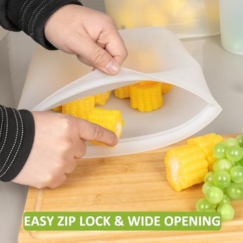 Reusable Storage Bags, Large-Size Set, 12 Pack 100% Silicone Food Storage Bags Stand Up Zip Lock Bags for Food, Freezer Microwave Oven Dishwasher Safe, 4 XL-0.8 Gallon + 4 L + 4 M, Translucent - Image 5