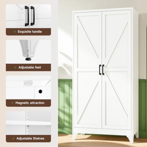 Letaya 76" H Metal Garage Storage Cabinets,White Tall Kitchen Pantry Locker - Image 5