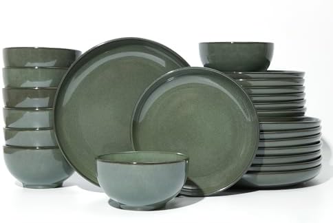 Pokini Ceramic Dinnerware Sets for 8, 24pcs Plates and Bowls Sets Dish Set by Pokini