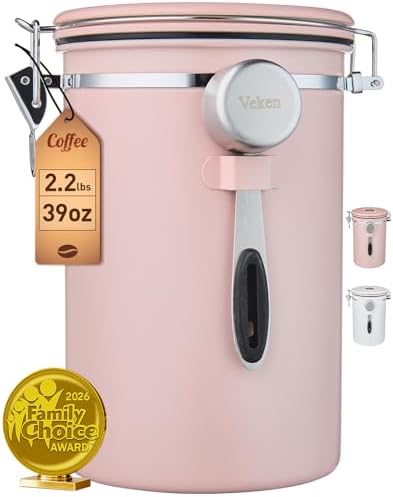 Veken Coffee Canister,39OZ, 2.2lbs,Large Airtight Stainless Steel Container by Veken