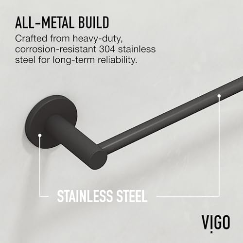 VIGO Cass 3 Pieces Bathroom Hardware Set, 24 inch Towel Bar, Hand Towel Holder, Toilet Paper Holder Wall Mounted, Stainless Steel Bath Accessory Set Matte Black Finish - Image 6
