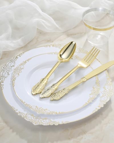 Goodluck 350 Piece Gold Plastic Dinnerware Set for 50 Guests - Image 4