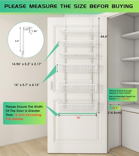 Mefirt Over The Door Pantry Organizer, 6-Tier Deep Baskets, White - Image 2