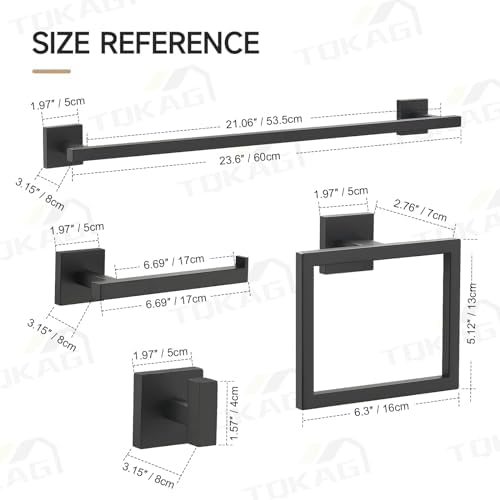 TQKAG 5-Piece Towel Bar Set, 23.6 Inch Bathroom Hardware Set, Matte Black - Image 7