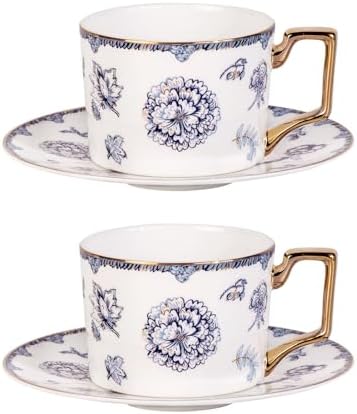 KAMMAK Tea Cups and Saucers Set of 2, Fine Bone China Coffee Cups, 571N by KAMMAK