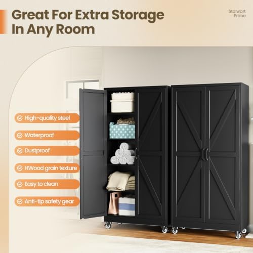 Yizosh 71"Black Metal Pantry Storage Cabinet,Mobile Kitchen Storage Cabinet - Image 6