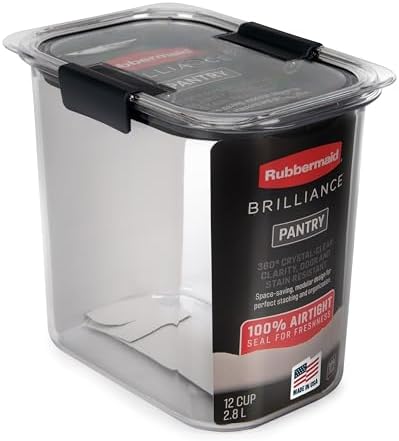 Rubbermaid Brilliance 12-Cup Airtight Food Storage Container, Perfect for Pantry Staples, Clear/Grey by Rubbermaid
