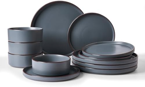 Famiware Nebula Ridge 12-Piece Stoneware Dinnerware Set, Charcoal by Famiware