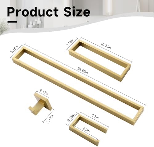 Brushed Gold 5-Pieces Bathroom Hardware Set Towel Bar Set,Stainless Steel Bathroom Hardware 23.6 Inch Towel Bar Towel Holder Set Wall-Mounted - Image 6