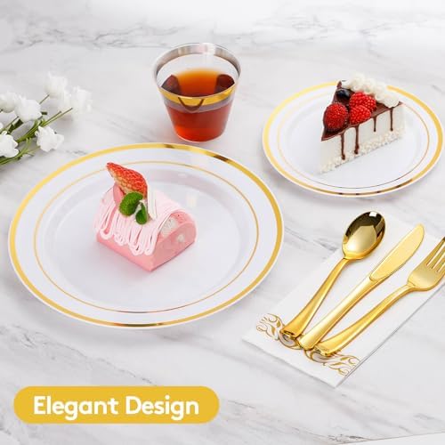 Goodluck 700 Piece Gold Dinnerware Set for 100 Guests, Disposable Plate Set - Image 3