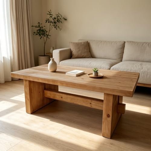 Rustic Solid Wood Coffee Table for Living Room, Big Rectangle Coffee Table by Unknown