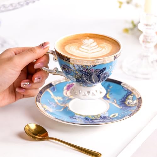 KAMMAK Tea Cups and Saucers Set of 2, Fine Bone China Coffee Cups, GHO03 - Image 3