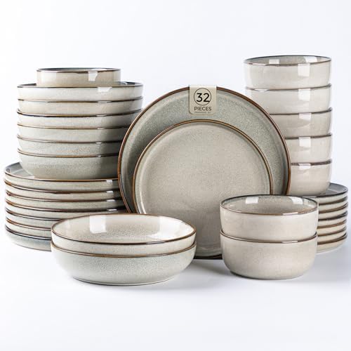 GBHOME Dinnerware Sets for 8, 32 Pieces Ceramic Plates and Bowls Set by GBhome