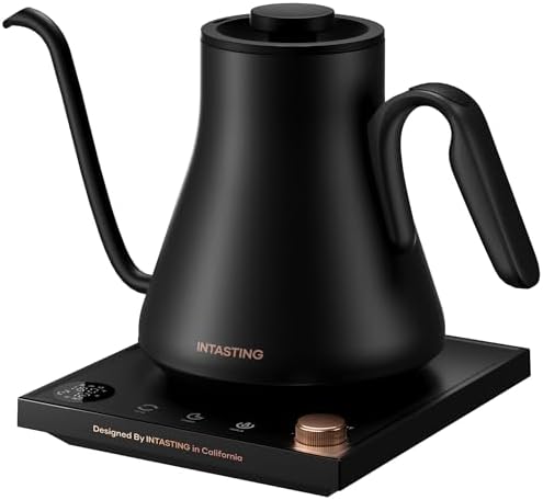INTASTING Electric Kettle, Gooseneck Electric Kettle, ±1℉ Precise Temperature Control, Stainless Steel Interior, Quick Heating for Pour Over Coffee, Tea & Boiling Water, 0.9L (Black) by Cocinare