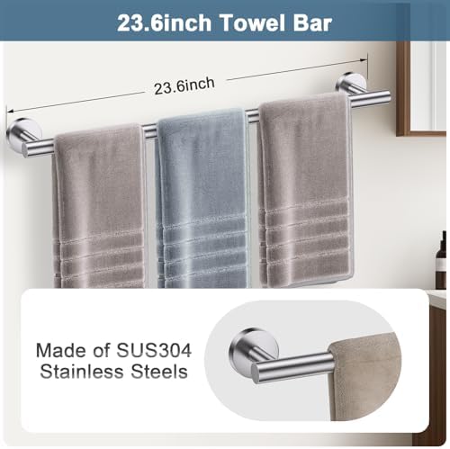 Brushed Nickel Bathroom Hardware Set, 5 Pieces Towel Bar Bathroom Accessories, Upgraded Toilet Paper Holder with Shelf Set, 23.6 Inch Towel Rack Towel Holder for Bathroom Wall - Image 2