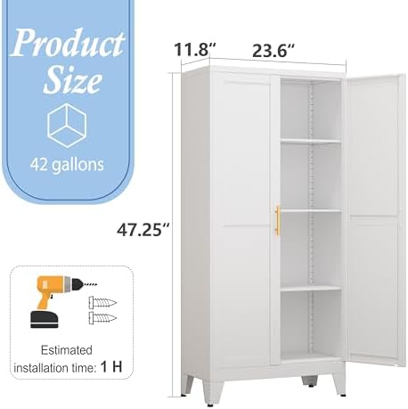 White Kitchen Pantry Cabinets, 48" Metal Storage Cabinet for Office - Image 2