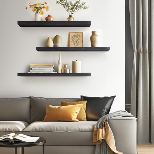 BAYKA Black Floating Shelves 35.4in, Set of 3, Wall Mounted for Wall Decor - Image 4