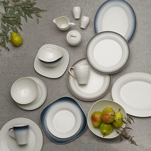 Mikasa Swirl Ombre White Oval Platter, 13.75 Inch, Blue Banded - Image 5