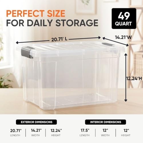 Superio Clear Storage Boxes with Lids, 49 Quart Plastic Container Bins for Organizing, Stackable Crates, BPA Free, Non Toxic, Odor Free, Organizers for Home, Office and Dorm, 5 Pack - Image 3